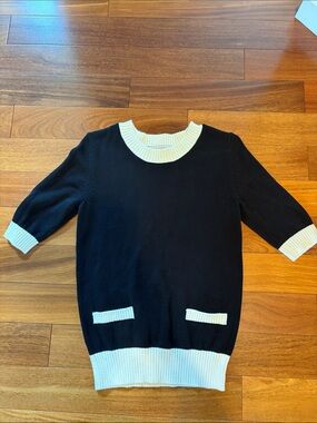 LOFT Black Sweater with Cream Trim